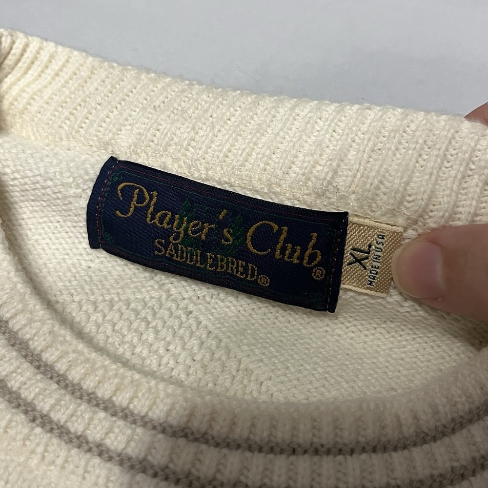 Vintage 90s Golf Sweater Mens XL Ivory Crewneck Grandpa Embroidered USA Made - Picture 4 of 7